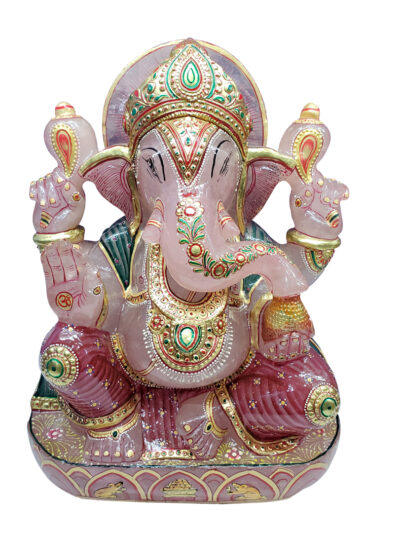 Painted Rose Quartz Lord Ganesha
