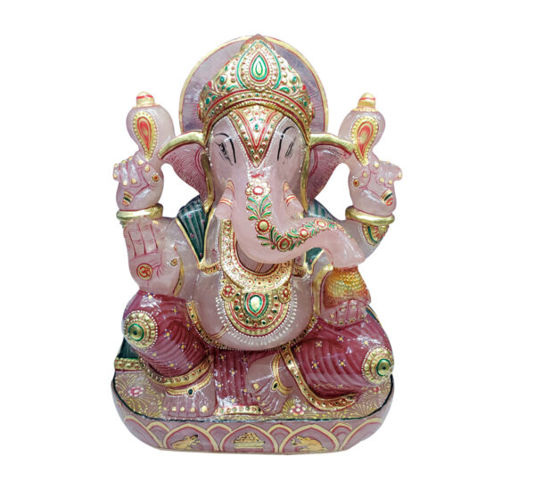 Painted Rose Quartz Lord Ganesha