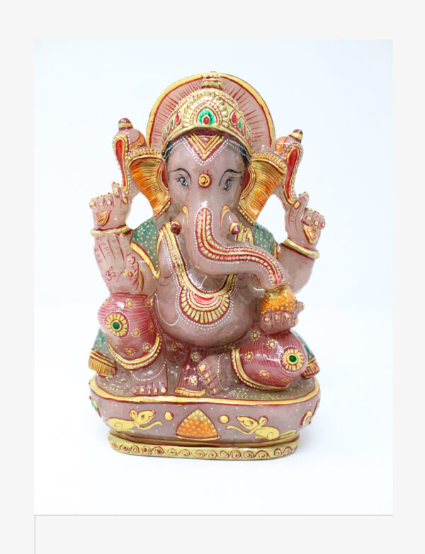 Painted Rose Quartz Lord Ganesha