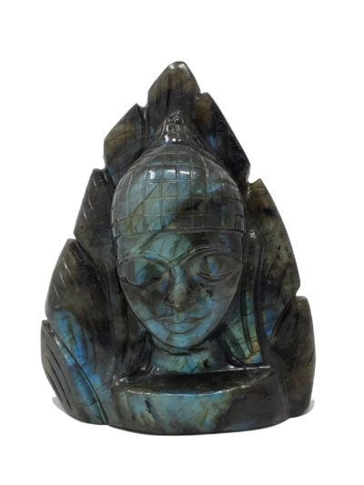Labradorite Lord Buddha Head in Leaf