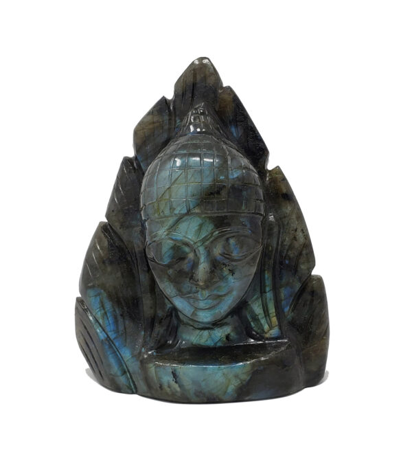 Labradorite Lord Buddha Head in Leaf