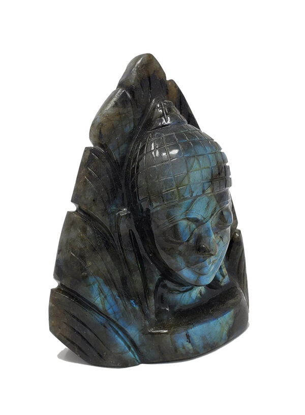 Labradorite Lord Buddha Head in Leaf - Image 3